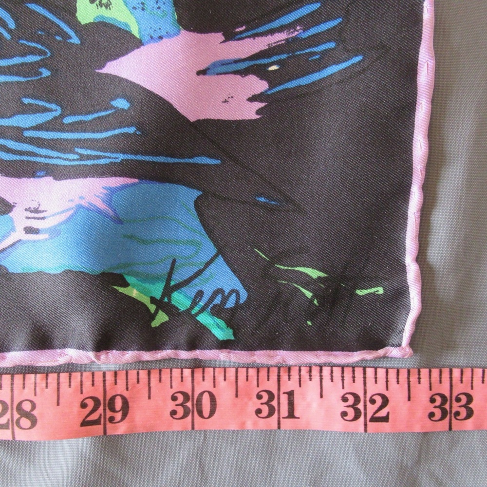 Vintage Ken Scott Scarf Womens Silk Dark Tropical Jungle Birds Novelty Colorful - Picture 15 of 15